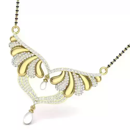 Necklace 3D print model gold with diamonds and pearls