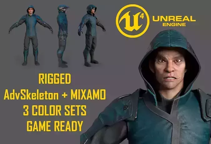 Shinobi PBR Gameready Rigged character Low-poly 3D model