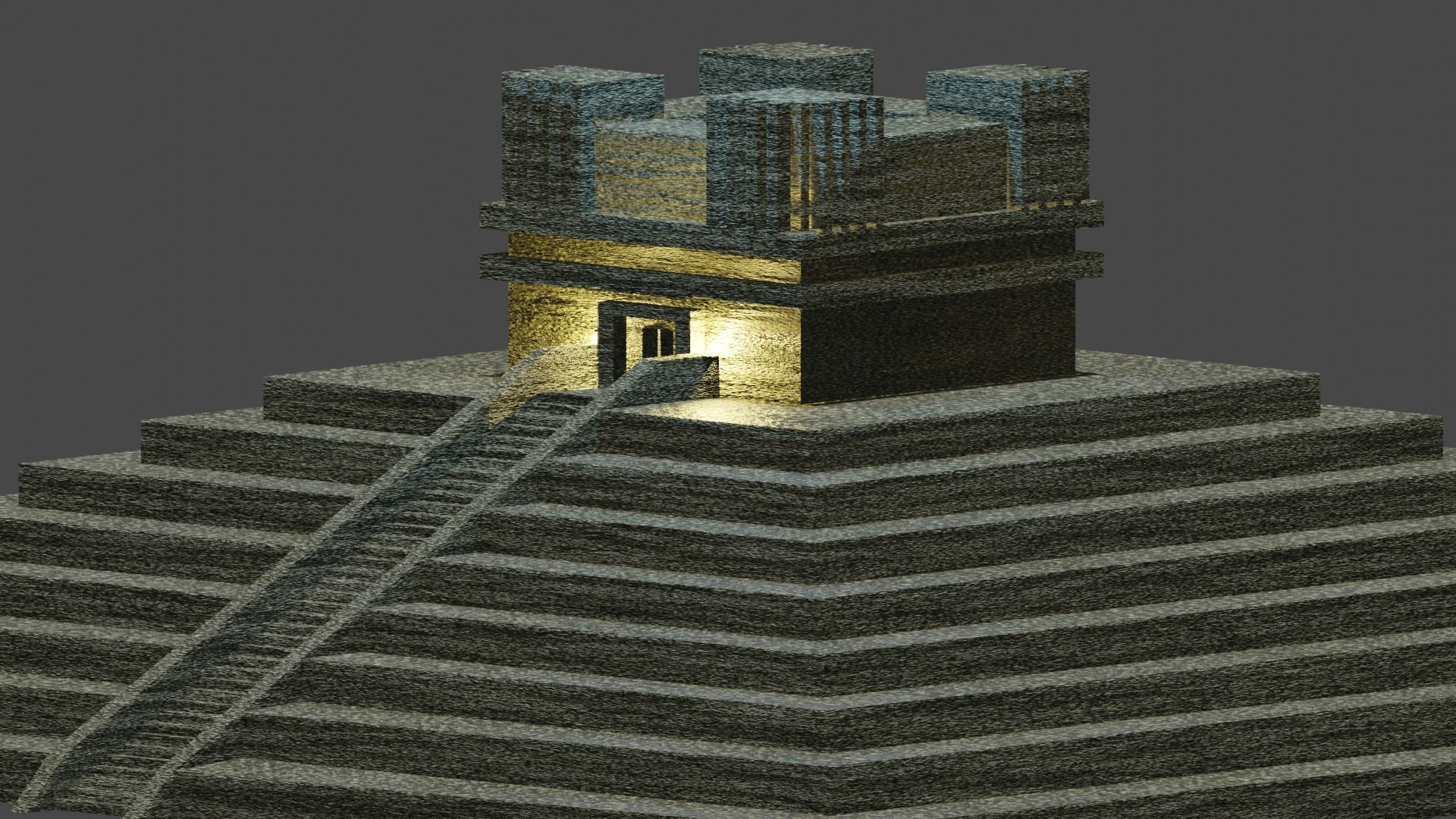 Pyramid with stairs leading up to it Low-poly 3D model_1