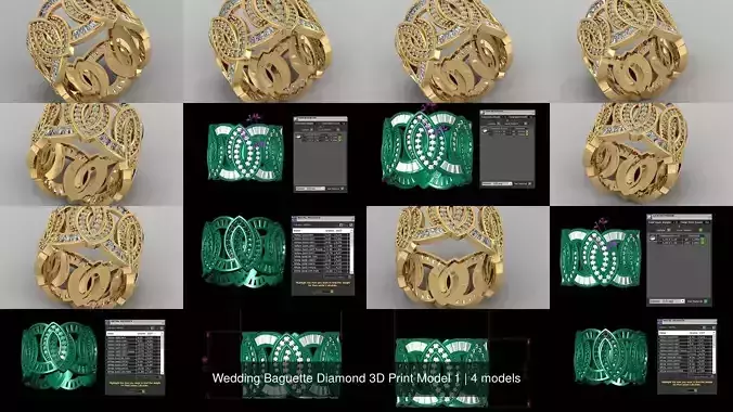Wedding Baguette Diamond 3D Print Model 1 3D Model Collection