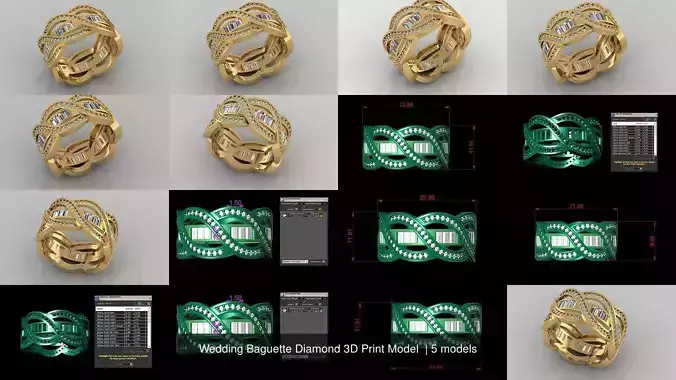 Wedding Baguette Diamond 3D Print Model 