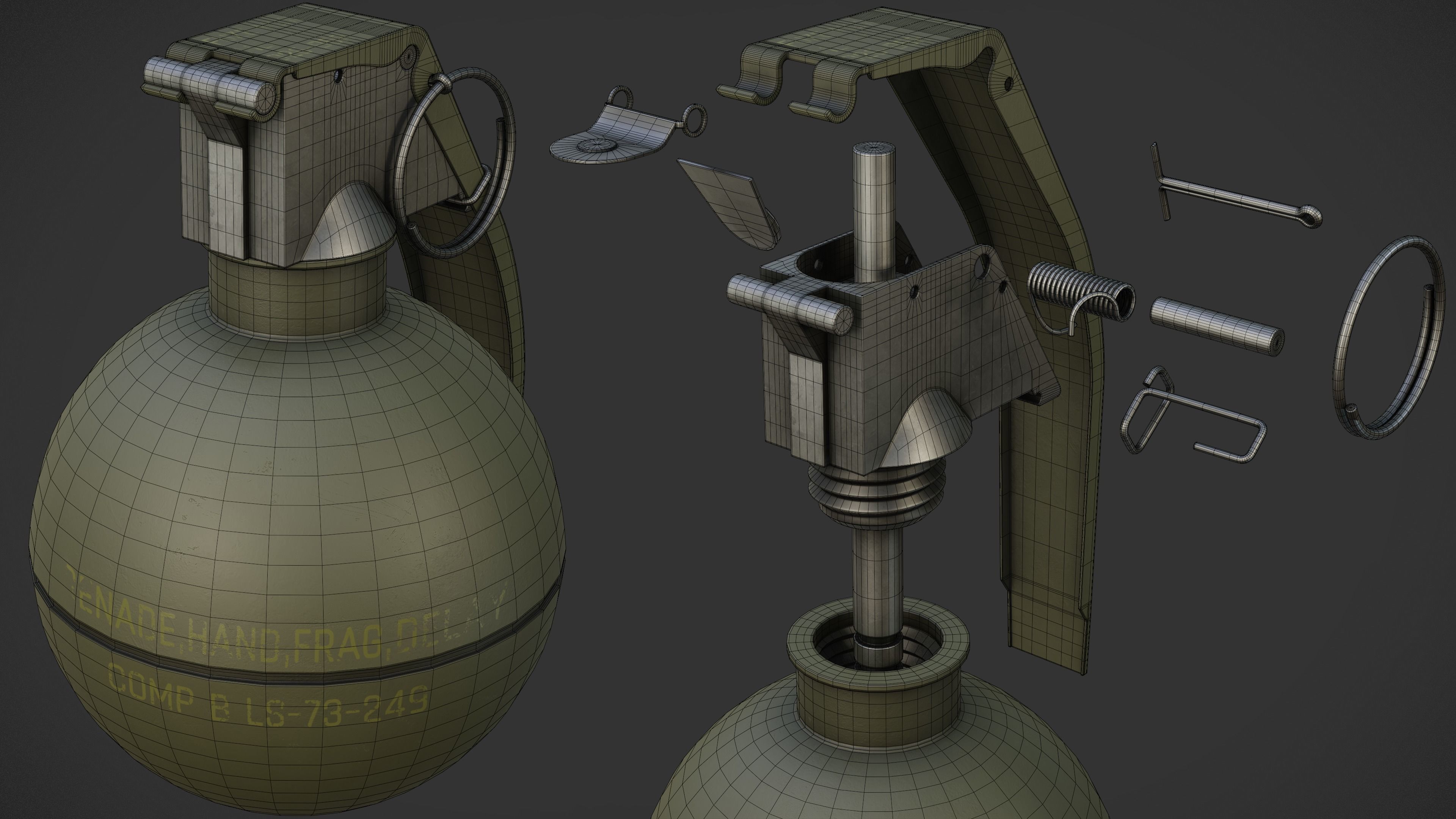M67 Grenade Low-poly 3D model_10