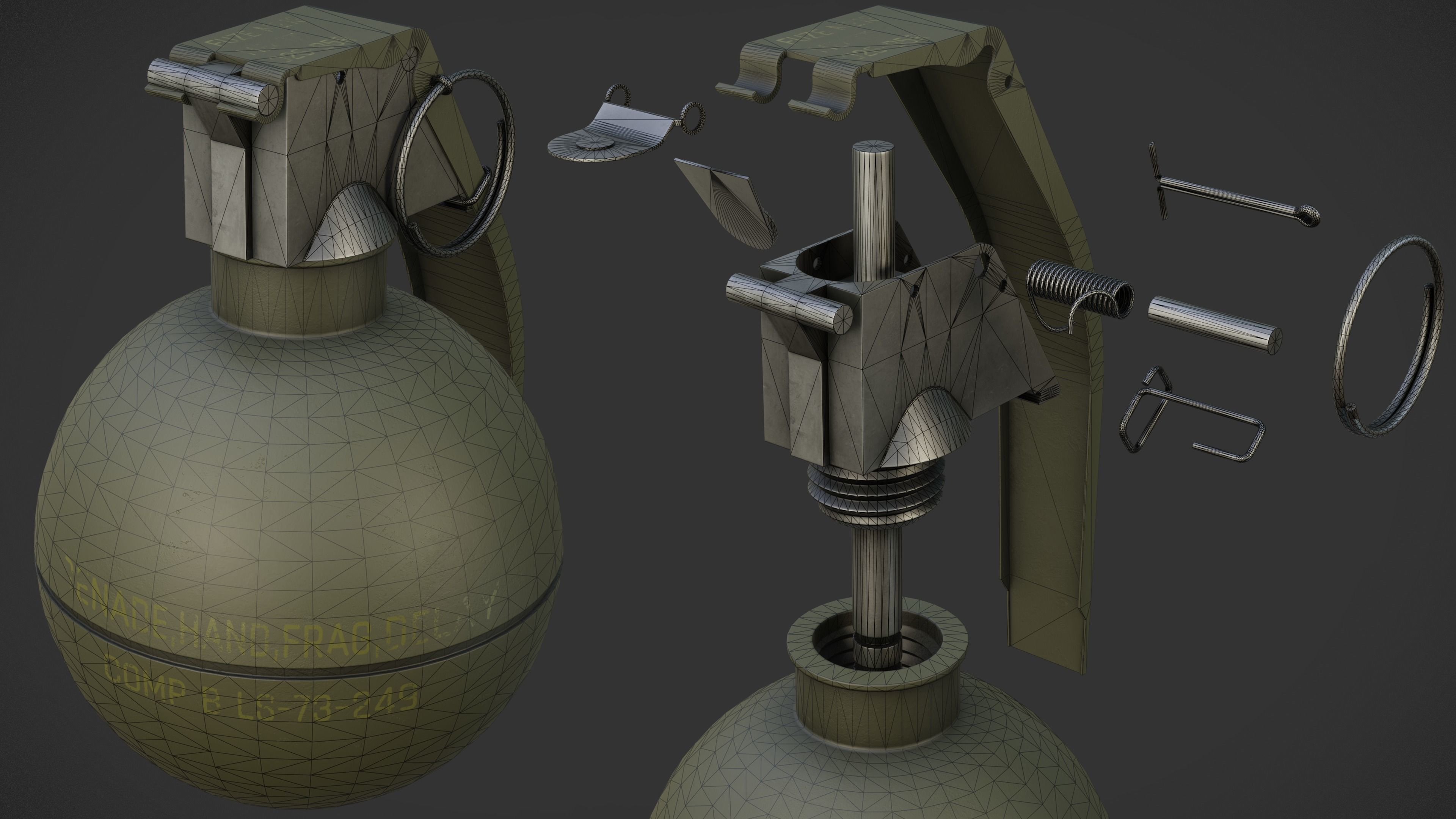 M67 Grenade Low-poly 3D model_7