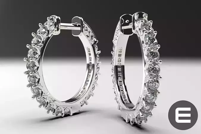 hoop eternity earrings 18mm dia 2mm stones 3d model round rings