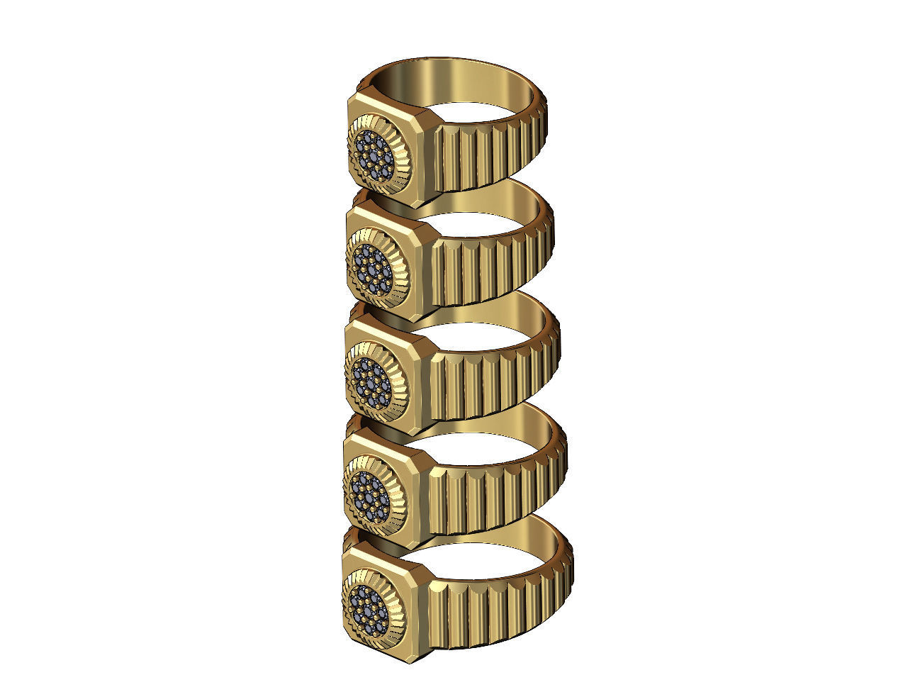 Undulated diamond bezel ring US sizes 5to9 3D print model_4