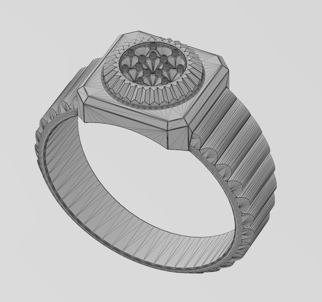 Undulated diamond bezel ring US sizes 5to9 3D print model_14
