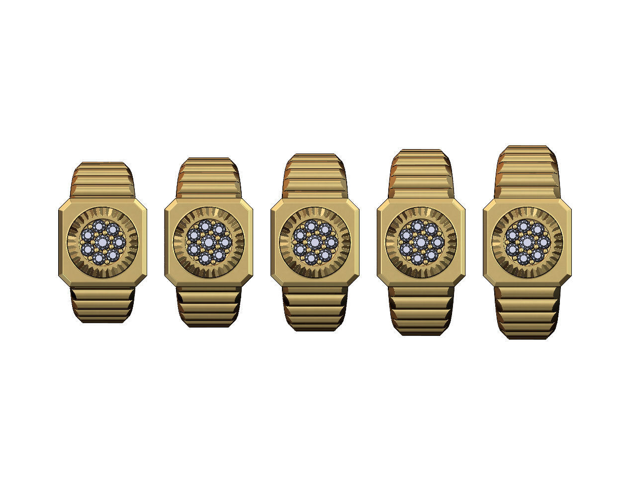 Undulated diamond bezel ring US sizes 5to9 3D print model_2