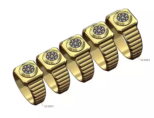 Undulated diamond bezel ring US sizes 5to9 3D print model
