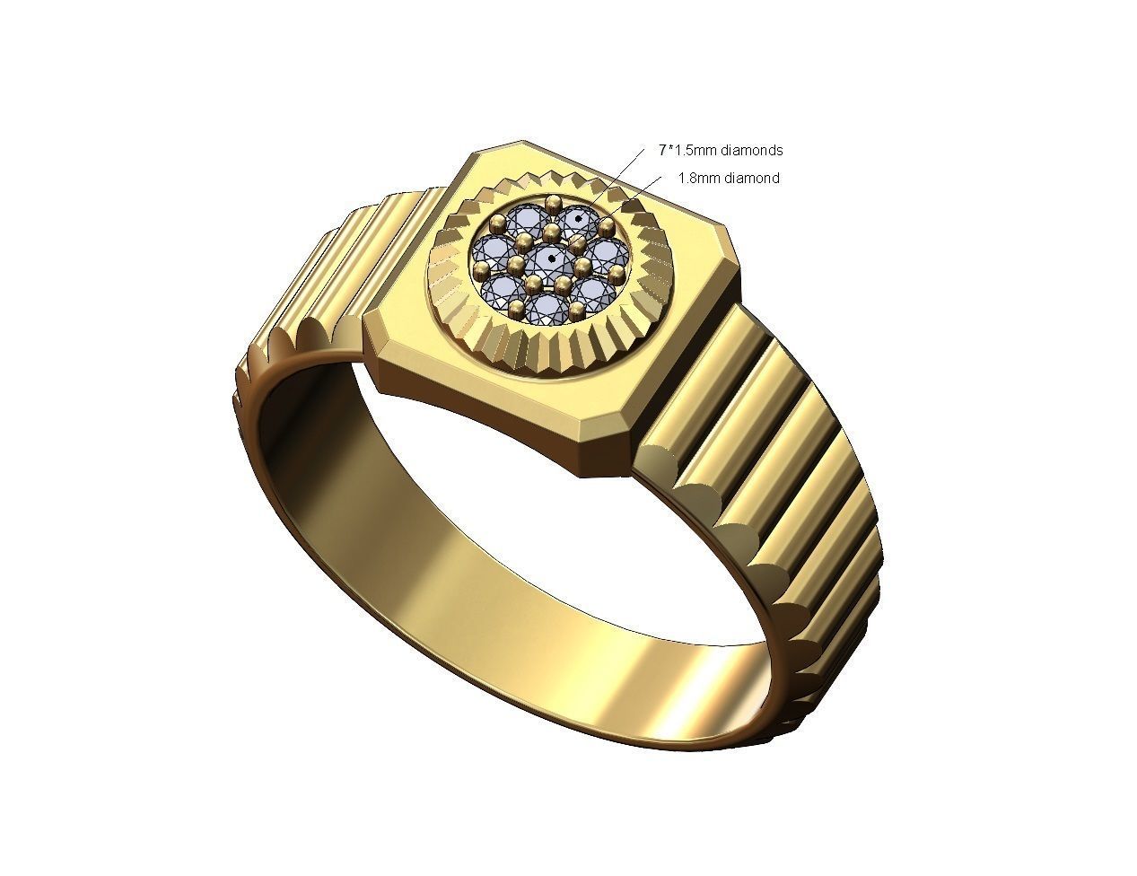Undulated diamond bezel ring US sizes 5to9 3D print model_1