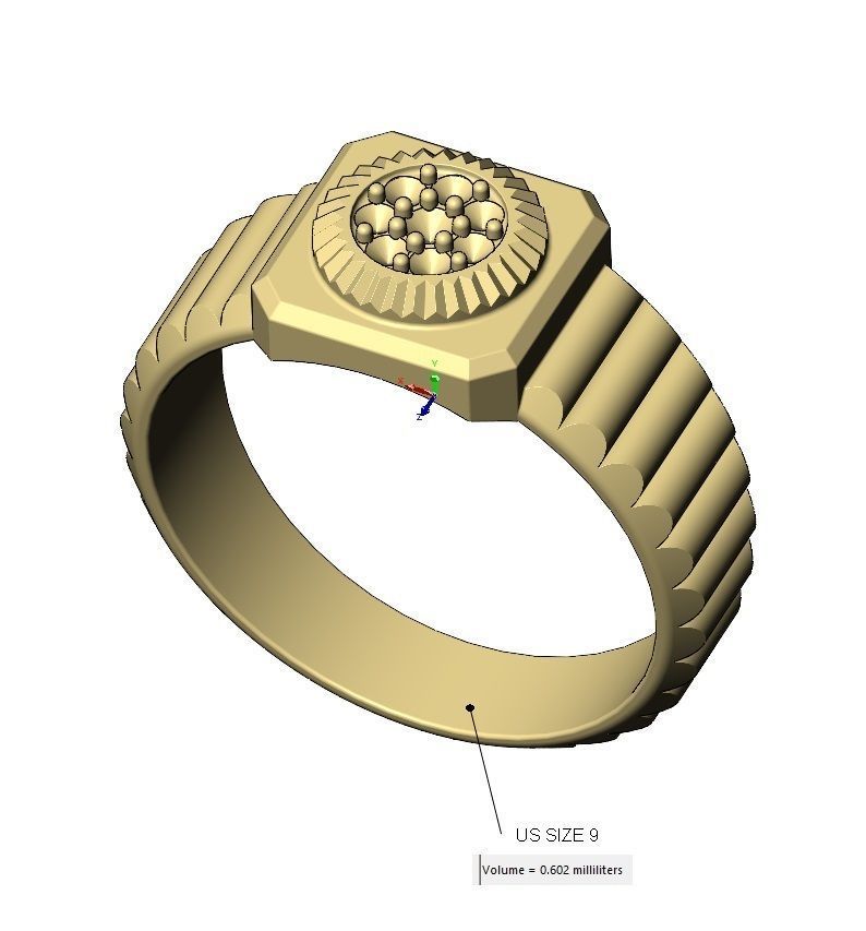 Undulated diamond bezel ring US sizes 5to9 3D print model_12