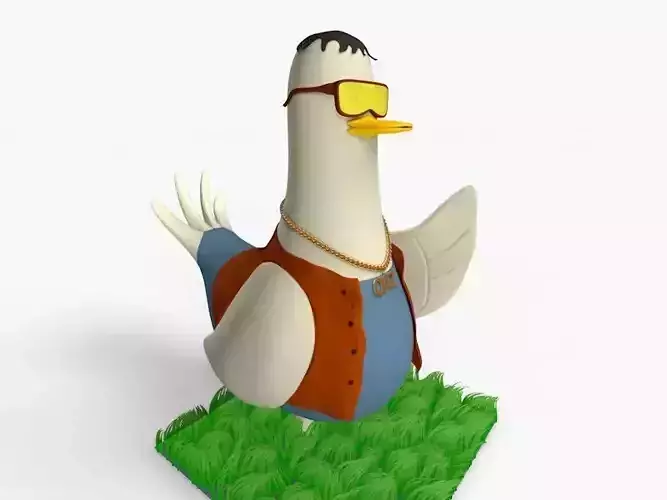 Duck 3d model with glasses in grass