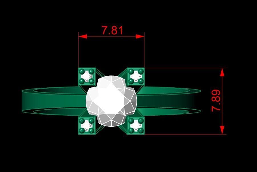 Rings 3D gold ring with diamond in center 3D print model_4
