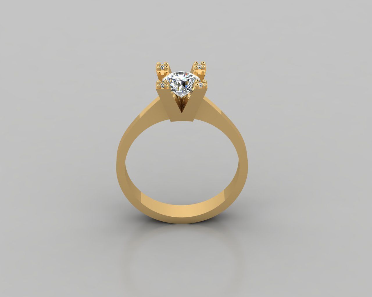 Rings 3D gold ring with diamond in center 3D print model_2