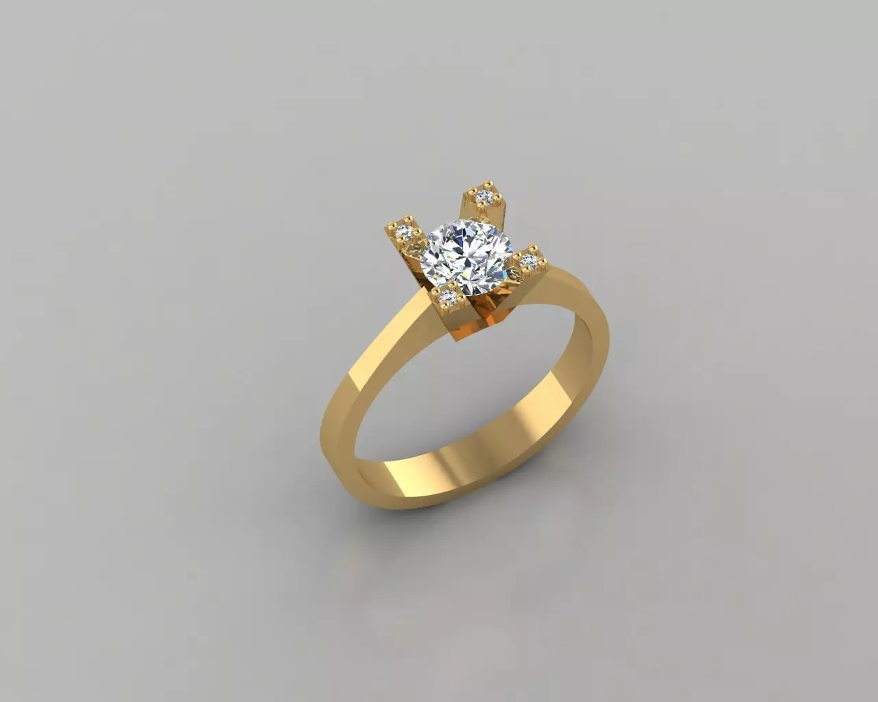 Rings 3D gold ring with diamond in center 3D print model_0