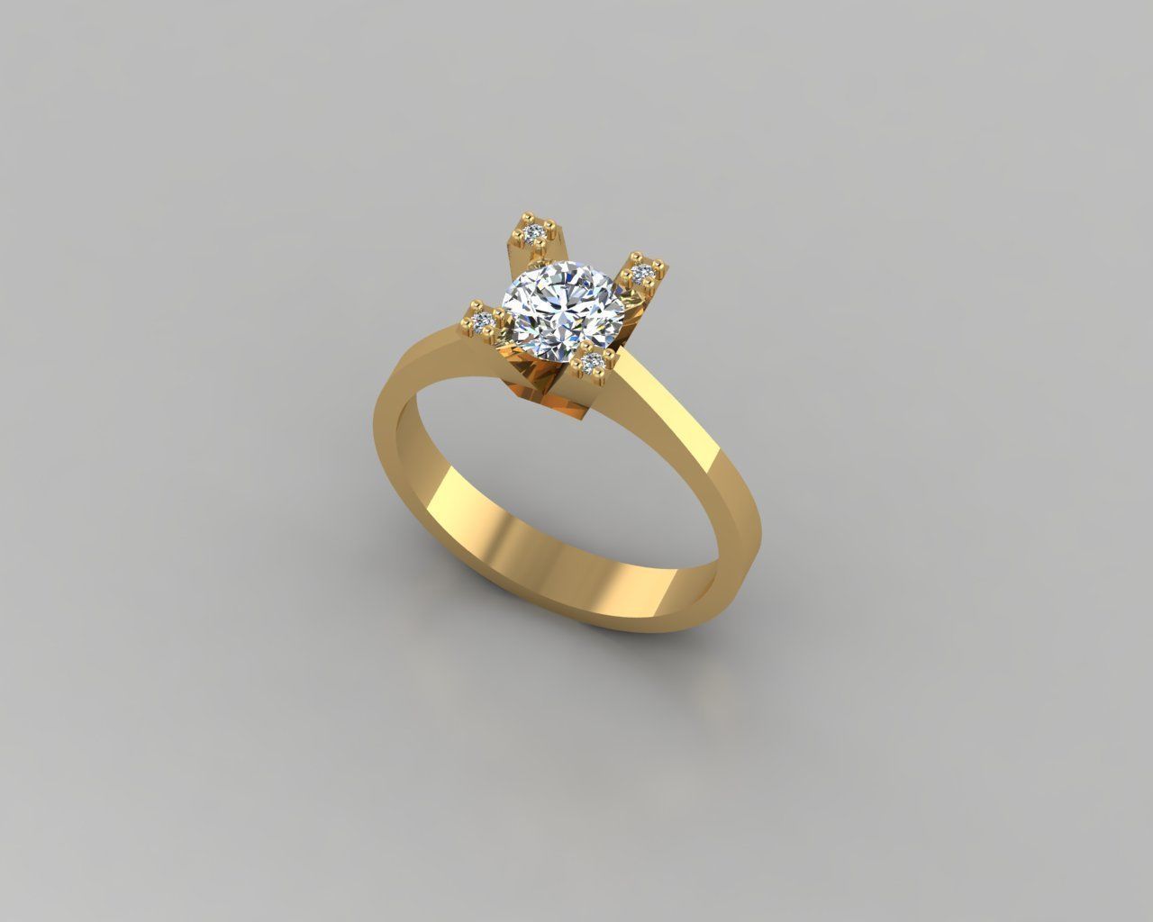 Rings 3D gold ring with diamond in center 3D print model_1
