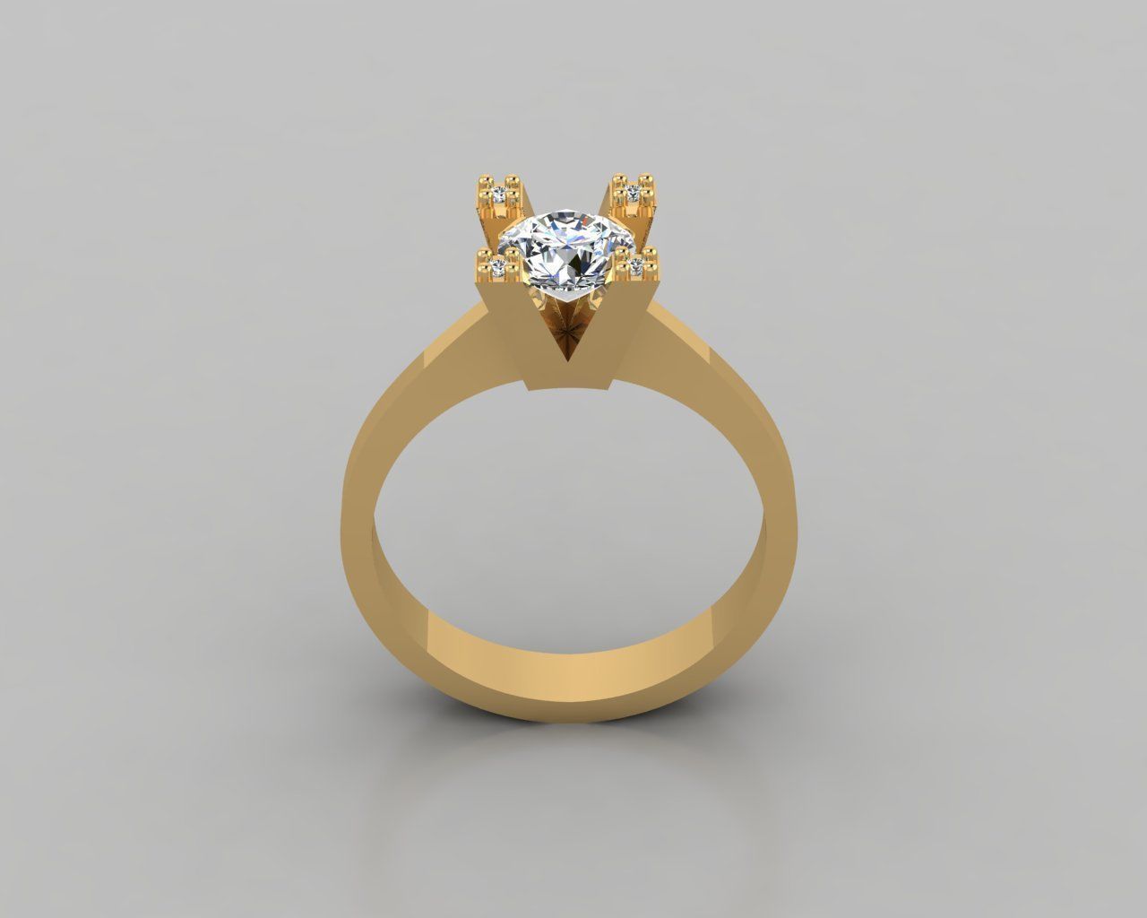 Rings 3D gold ring with diamond in center 3D print model_2
