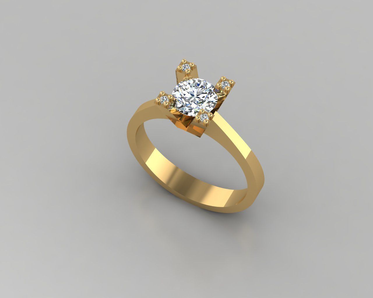 Rings 3D gold ring with diamond in center 3D print model_1
