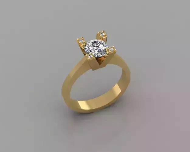 Rings 3D gold ring with diamond in center 3D print model
