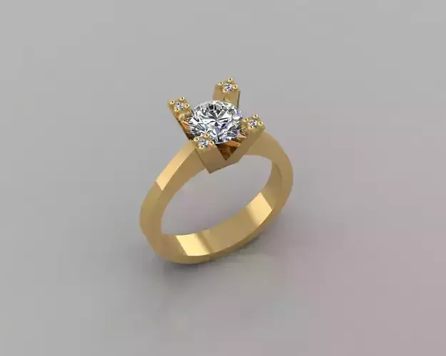 Rings 3D gold ring with diamond in center 3D print model