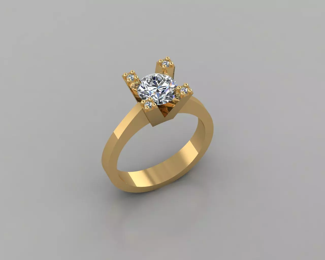 Rings 3D gold ring with diamond in center 3D print model_0