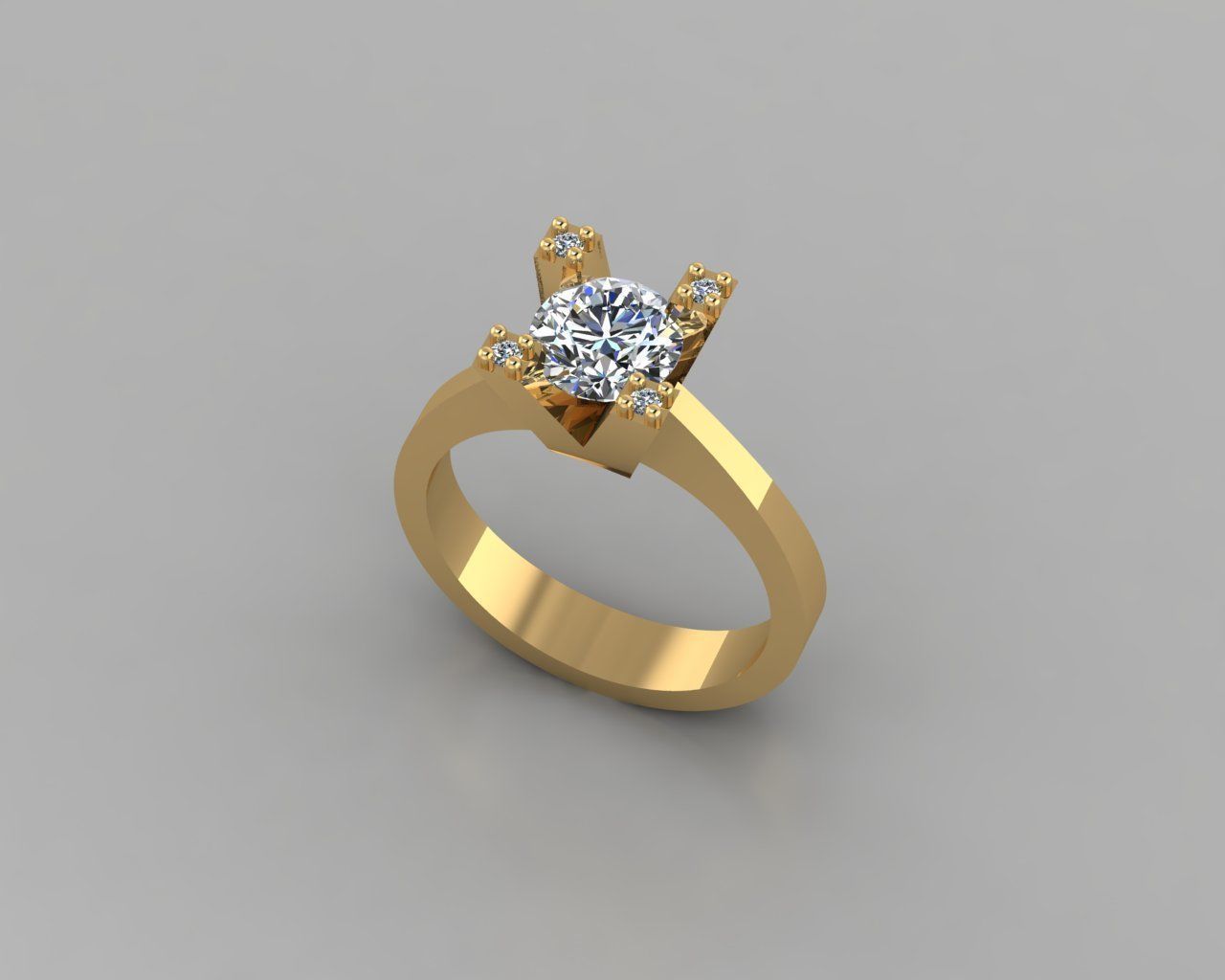 Rings 3D gold ring with diamond in center 3D print model_1