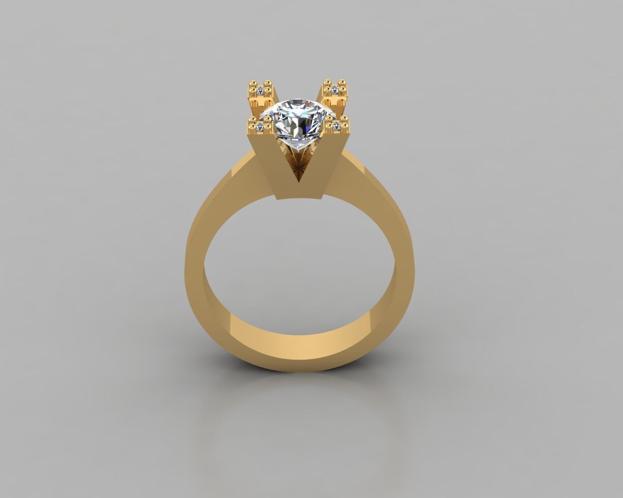Rings 3D gold ring with diamond in center 3D print model_2