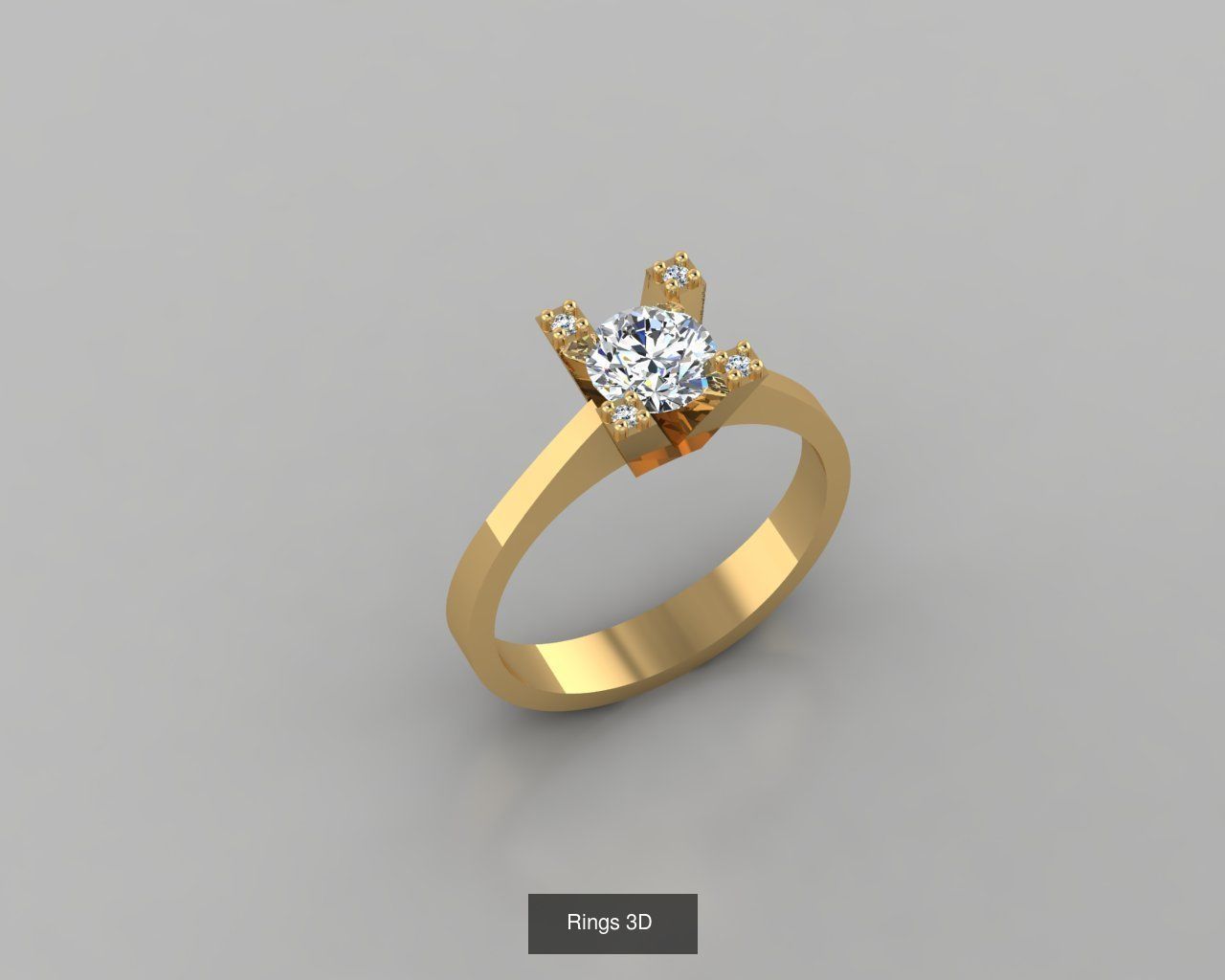Rings 3D gold ring with diamond in center 3D Model Collection_1