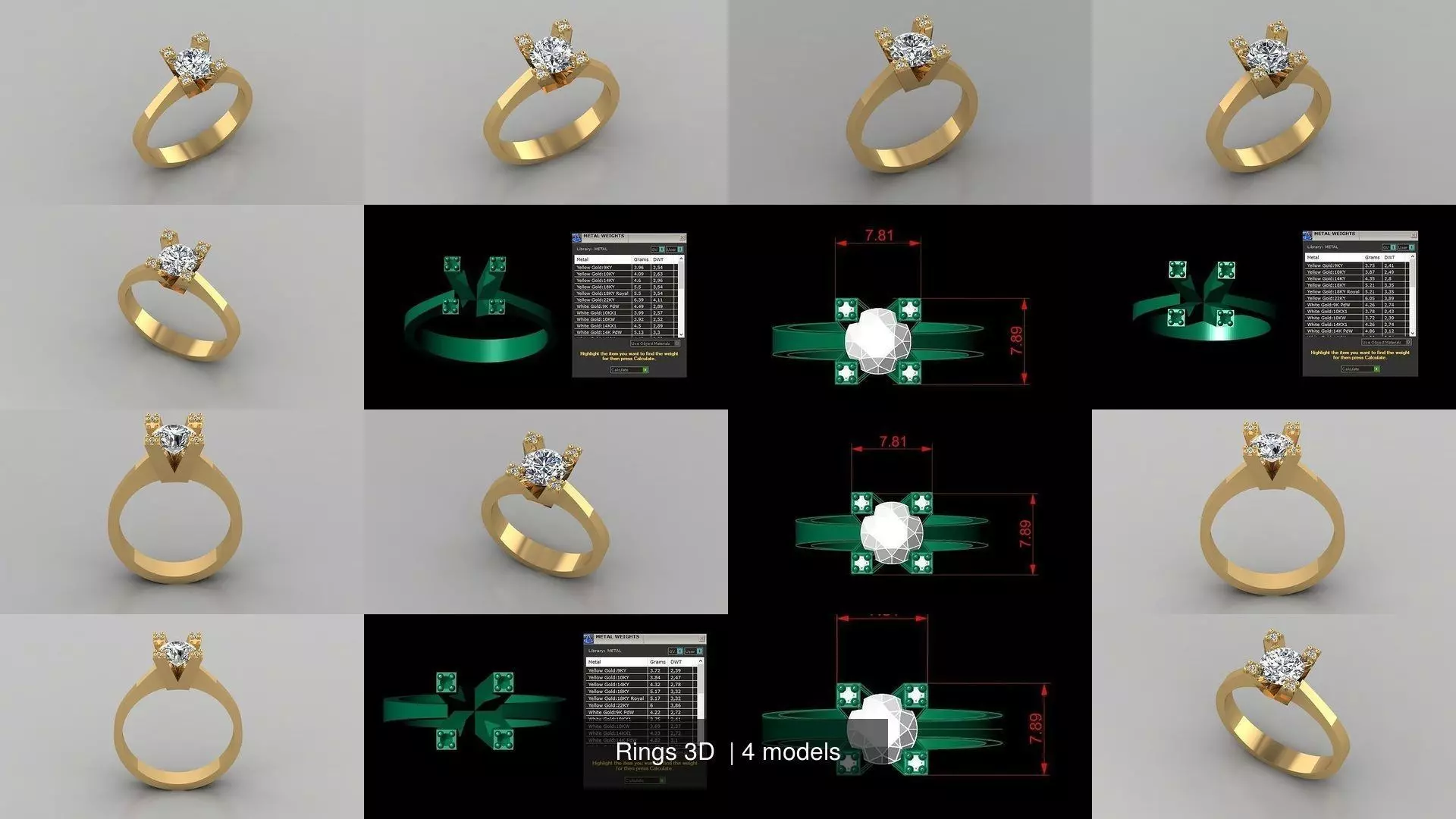 Rings 3D gold ring with diamond in center 3D Model Collection_0