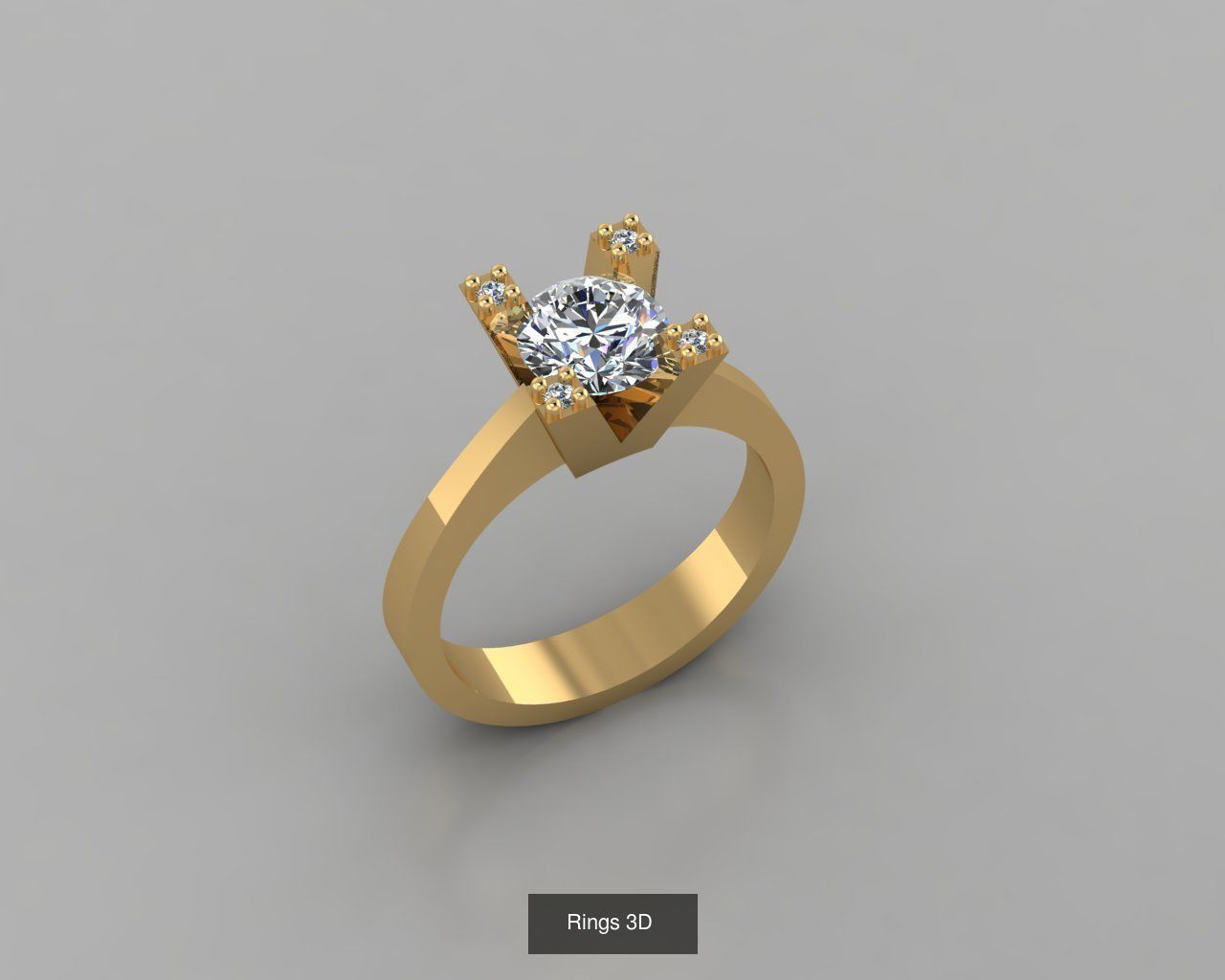 Rings 3D gold ring with diamond in center 3D Model Collection_4