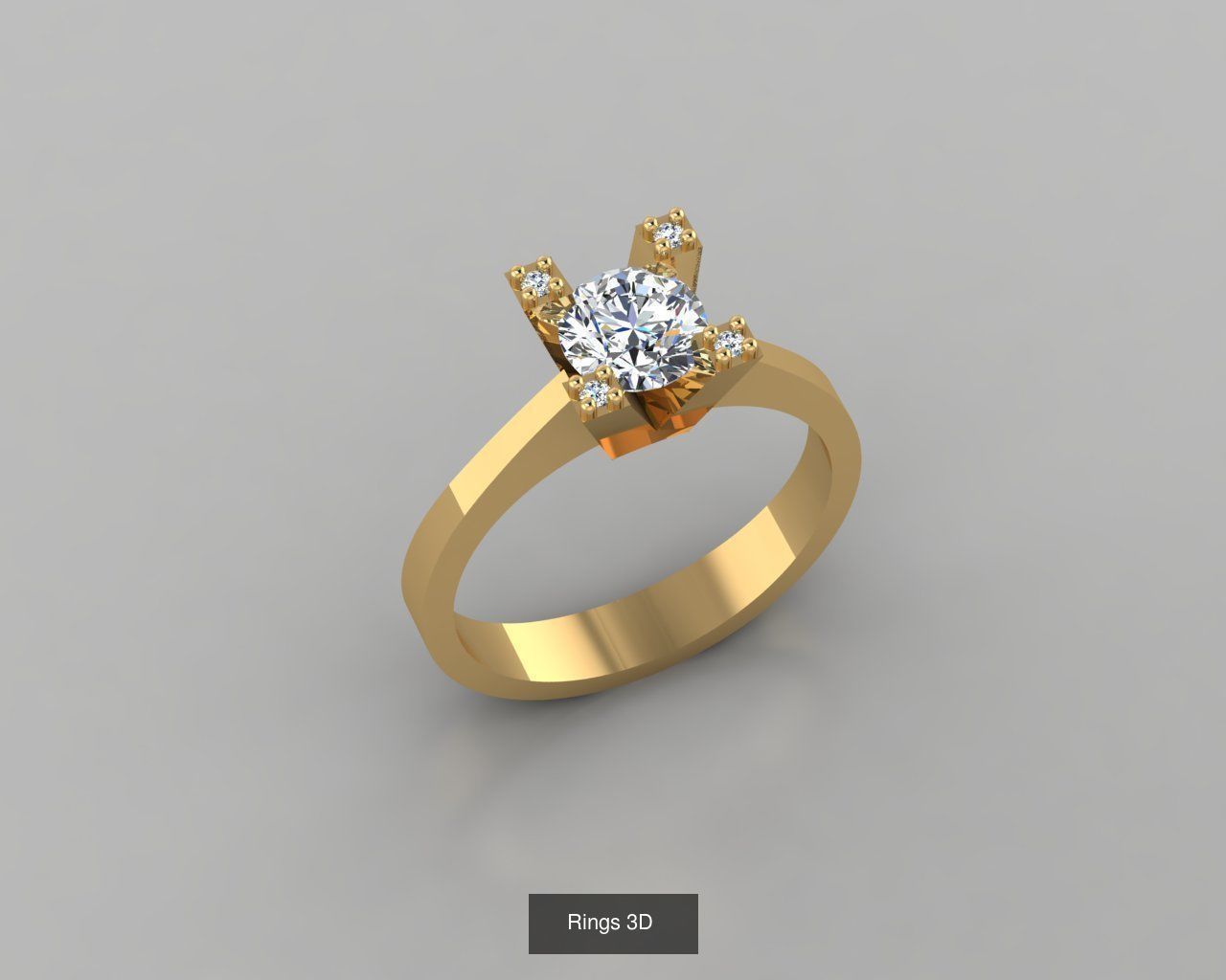 Rings 3D gold ring with diamond in center 3D Model Collection_2