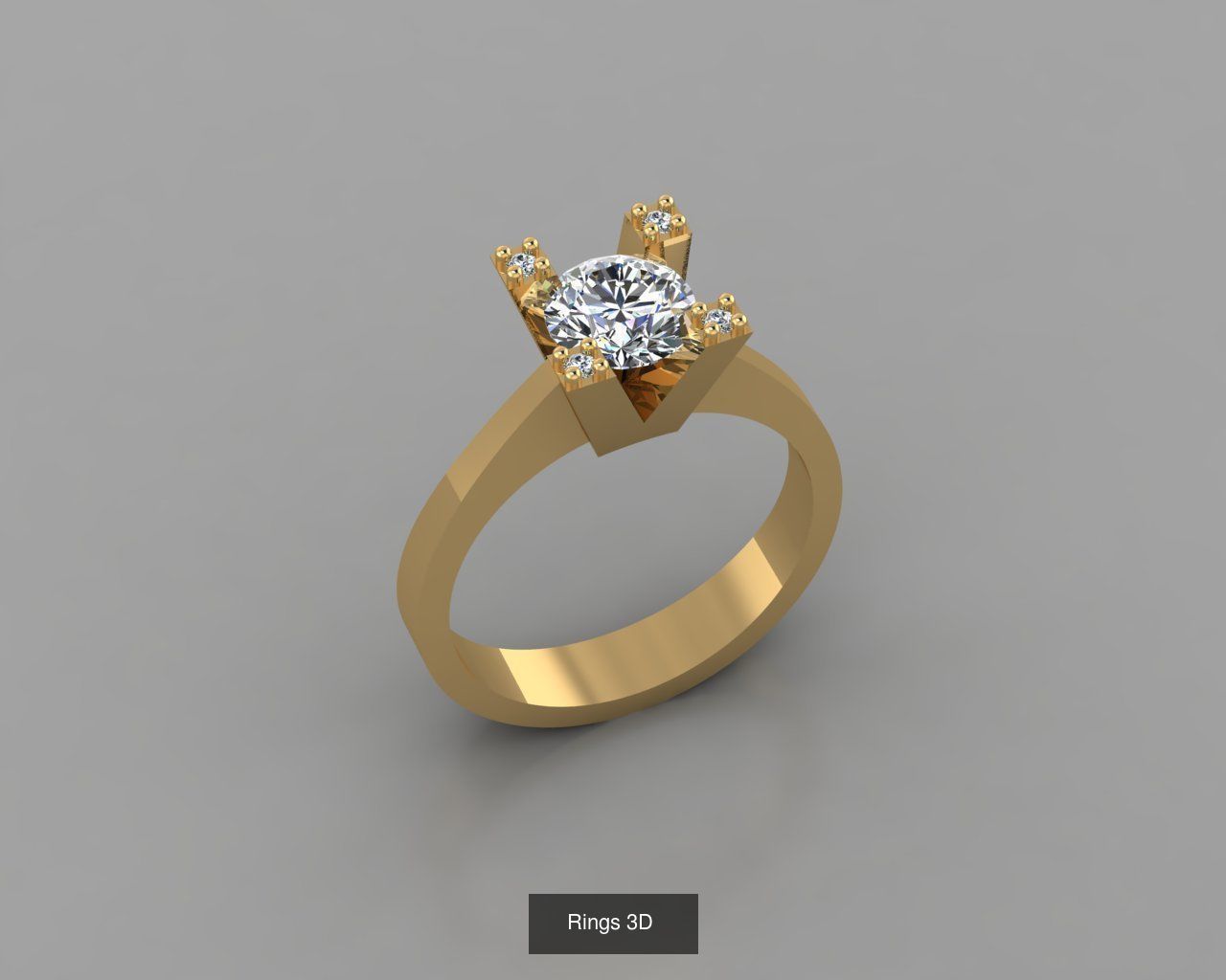 Rings 3D gold ring with diamond in center 3D Model Collection_3