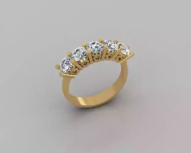 Rings 3D gold diamond ring with five stones