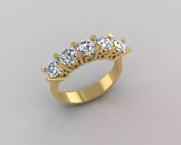 Rings 3D gold diamond ring with five stones