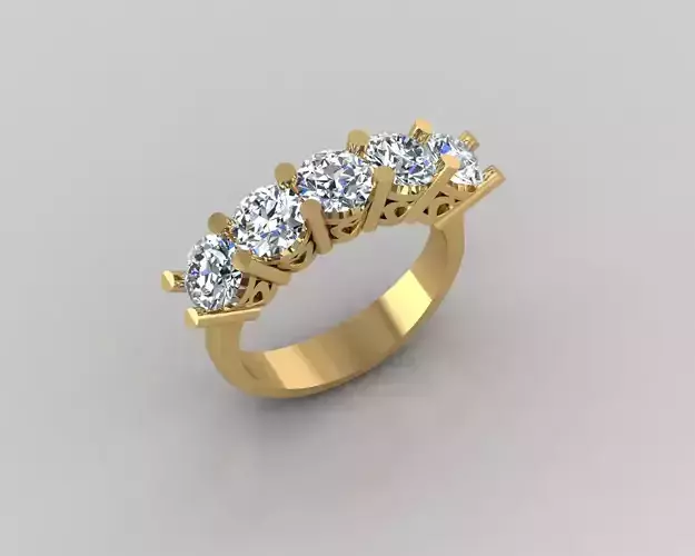 Rings 3D gold diamond ring with five stones