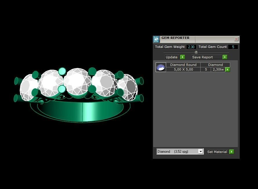 Rings 3D gold diamond ring with five stones 3D print model_3