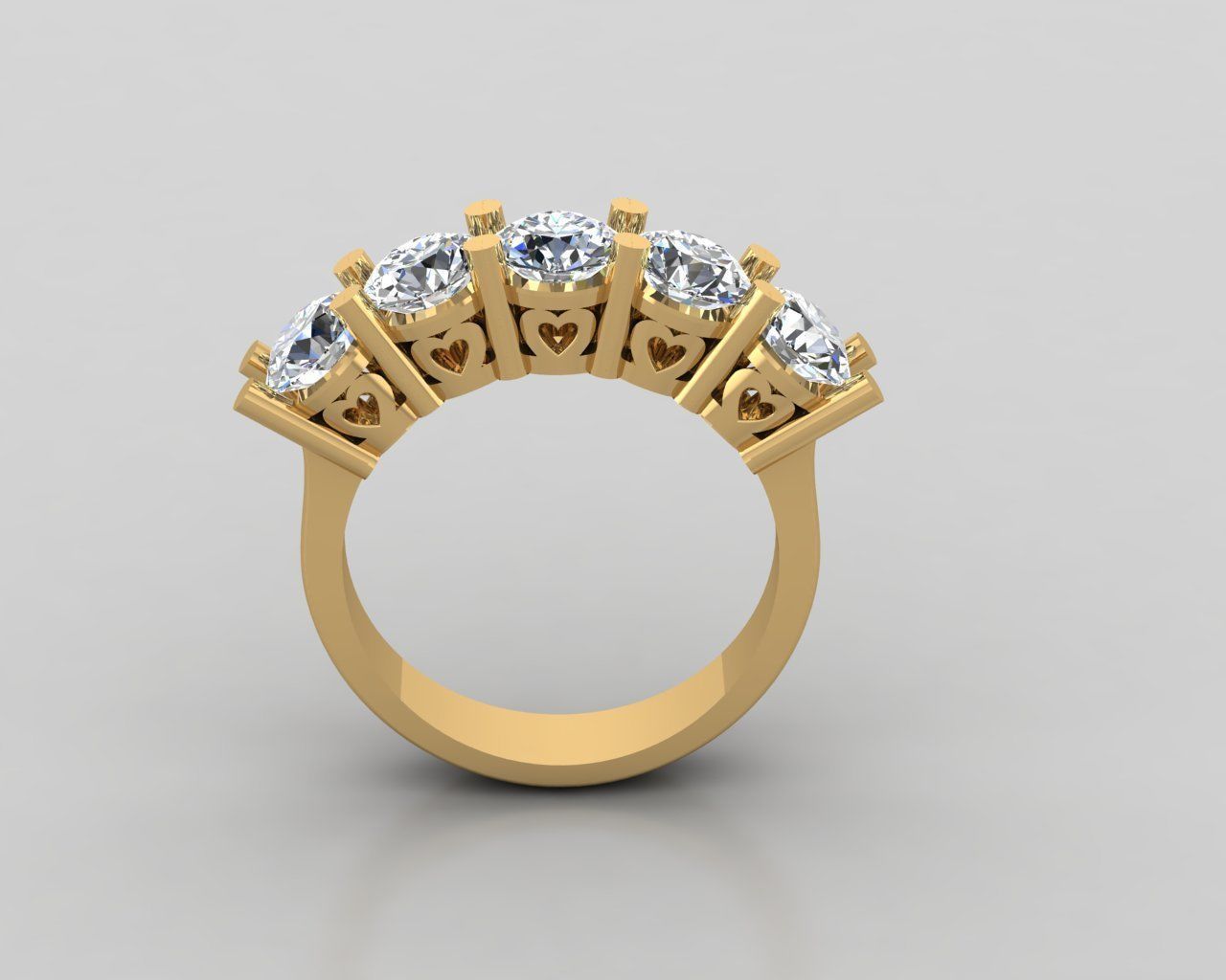 Rings 3D gold diamond ring with five stones 3D print model_2