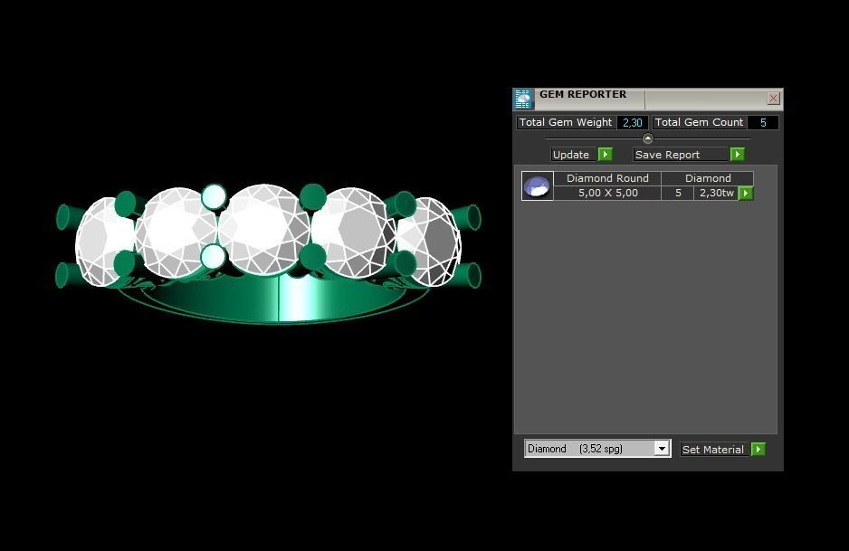 Rings 3D gold diamond ring with five stones 3D print model_3