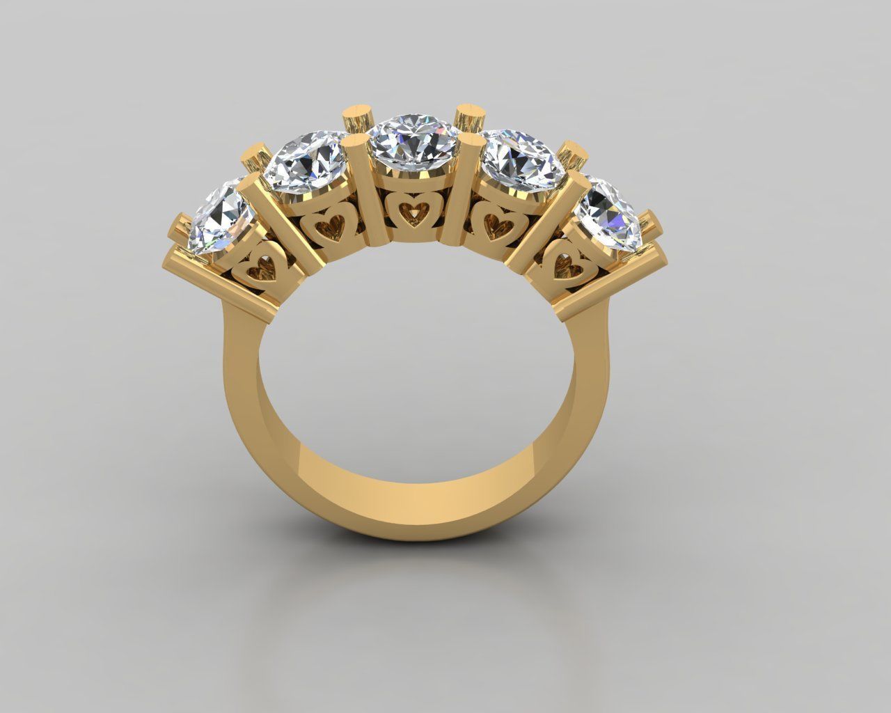 Rings 3D gold diamond ring with five stones 3D print model_2