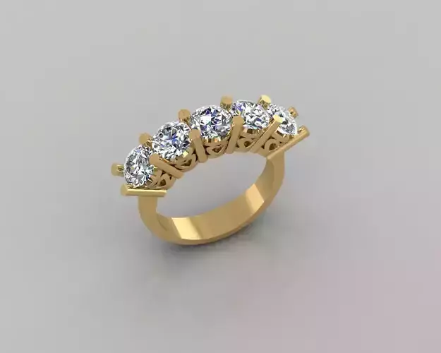 Rings 3D gold diamond ring with five stones