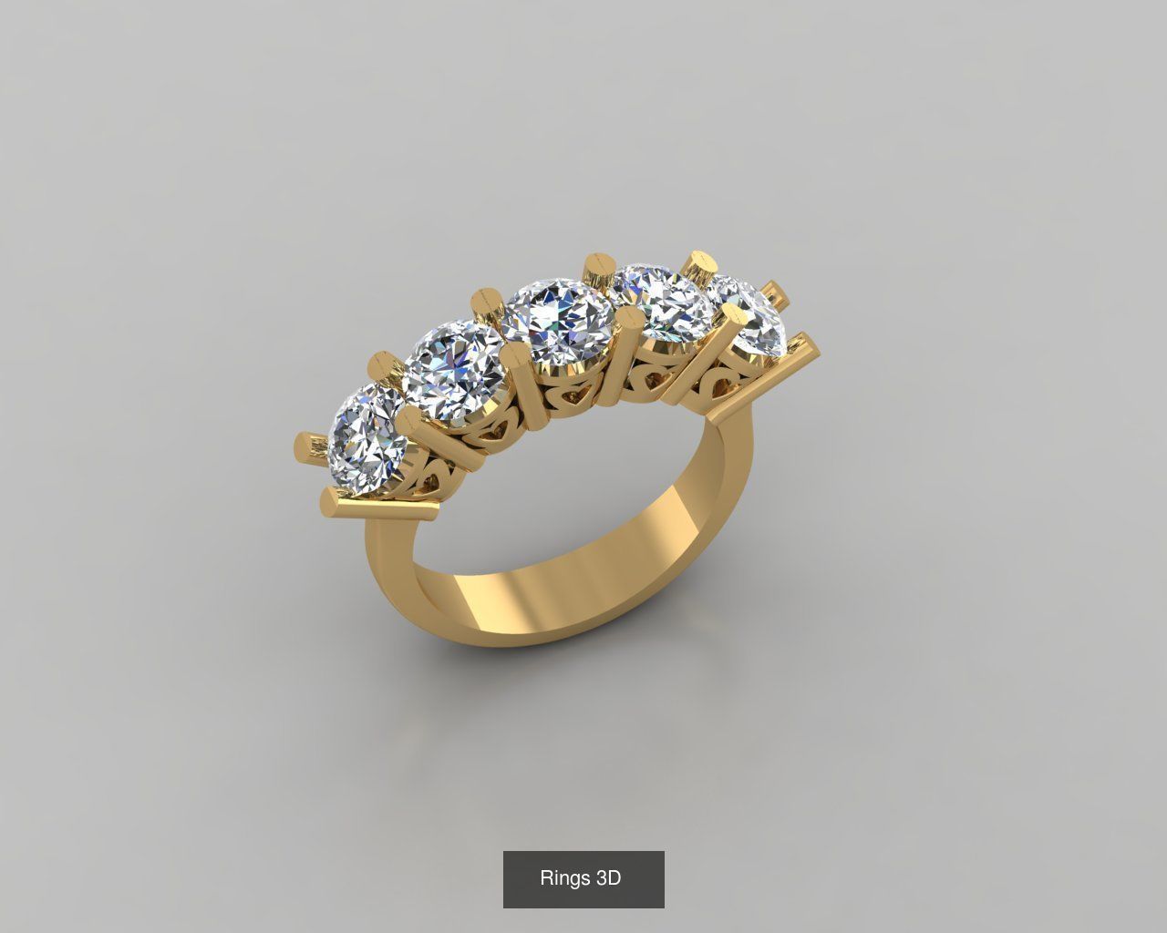Rings 3D gold ring with diamonds 3D Model Collection_4