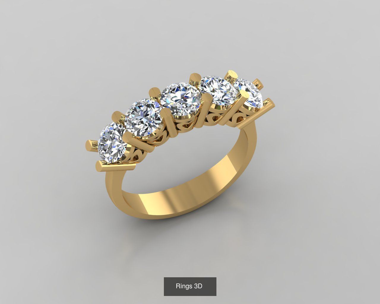 Rings 3D gold ring with diamonds 3D Model Collection_2
