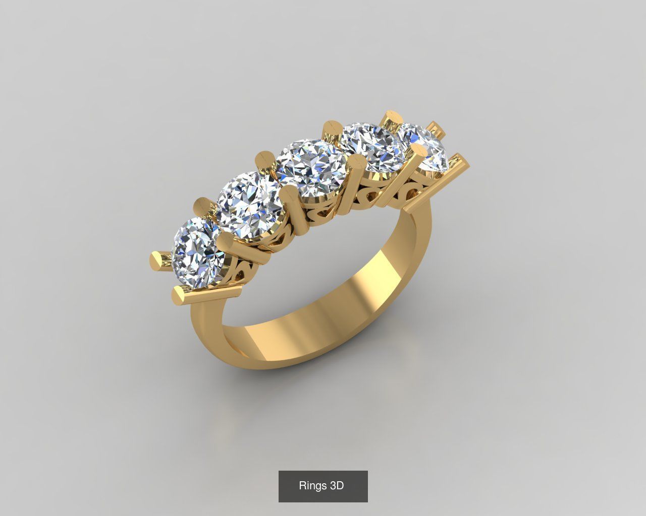 Rings 3D gold ring with diamonds 3D Model Collection_3