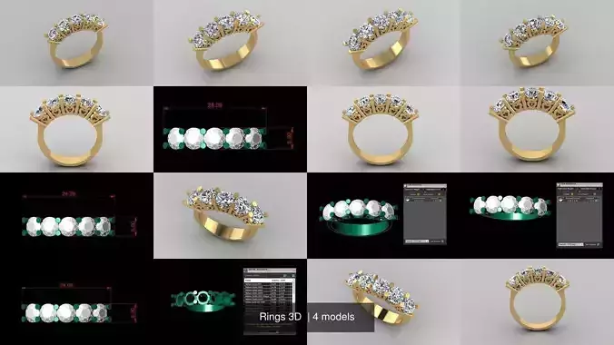 Rings 3D gold ring with diamonds 3D Model Collection