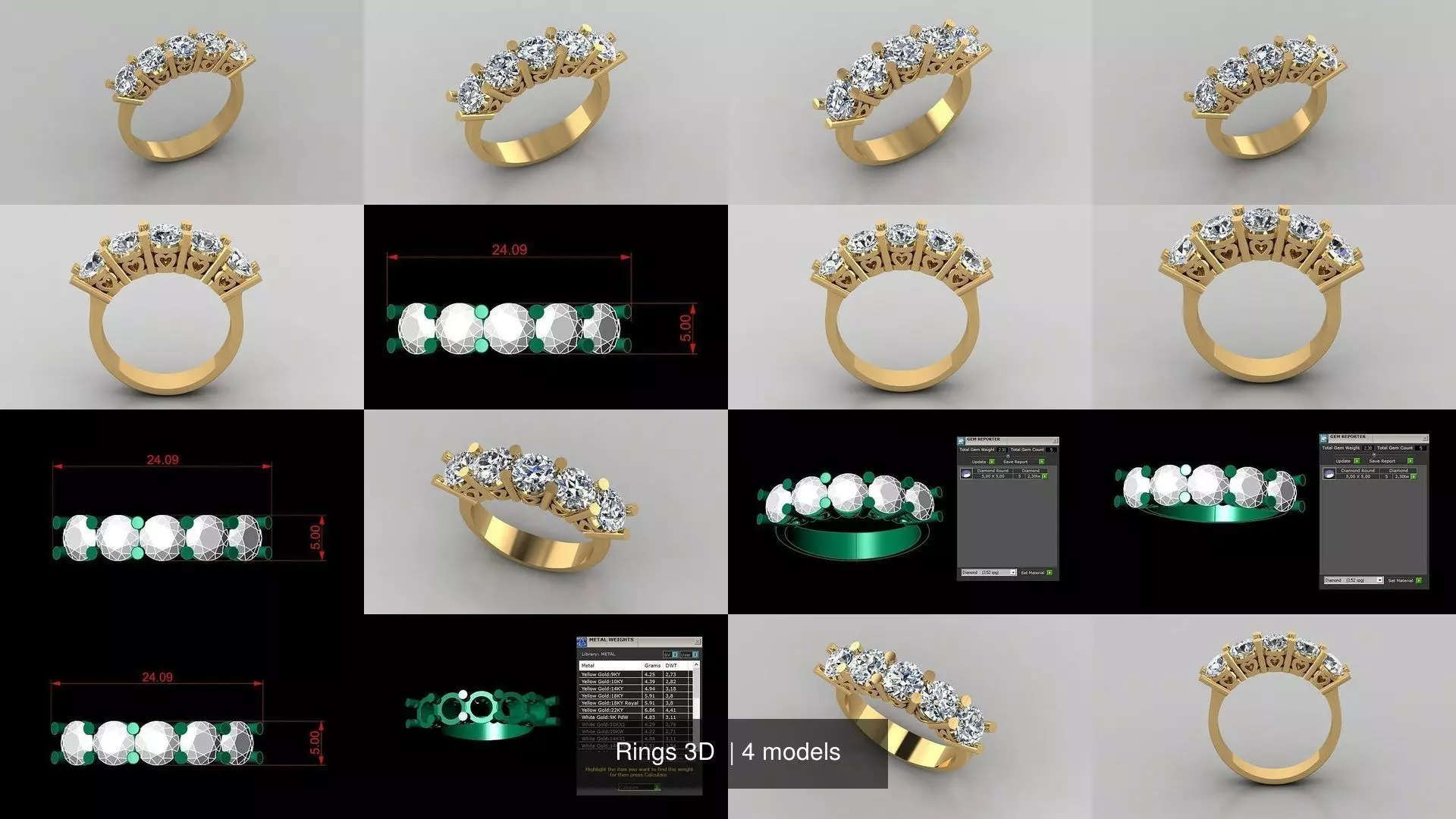 Rings 3D gold ring with diamonds 3D Model Collection_0