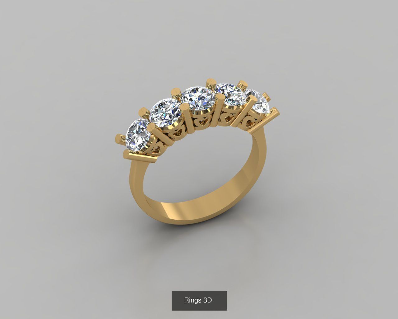 Rings 3D gold ring with diamonds 3D Model Collection_1