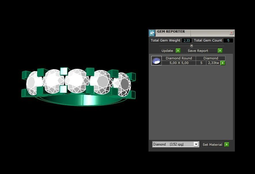 Rings 3D gold diamond ring with four stones 3D print model_3
