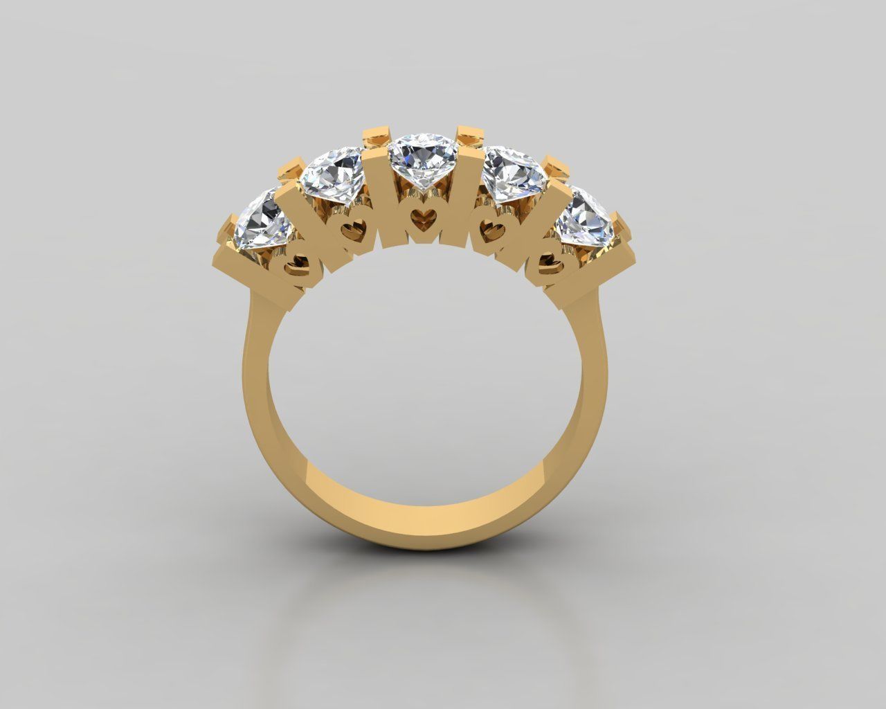 Rings 3D gold diamond ring with four stones 3D print model_2