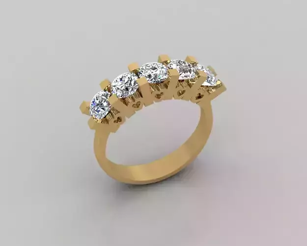 Rings 3D gold diamond ring with four stones