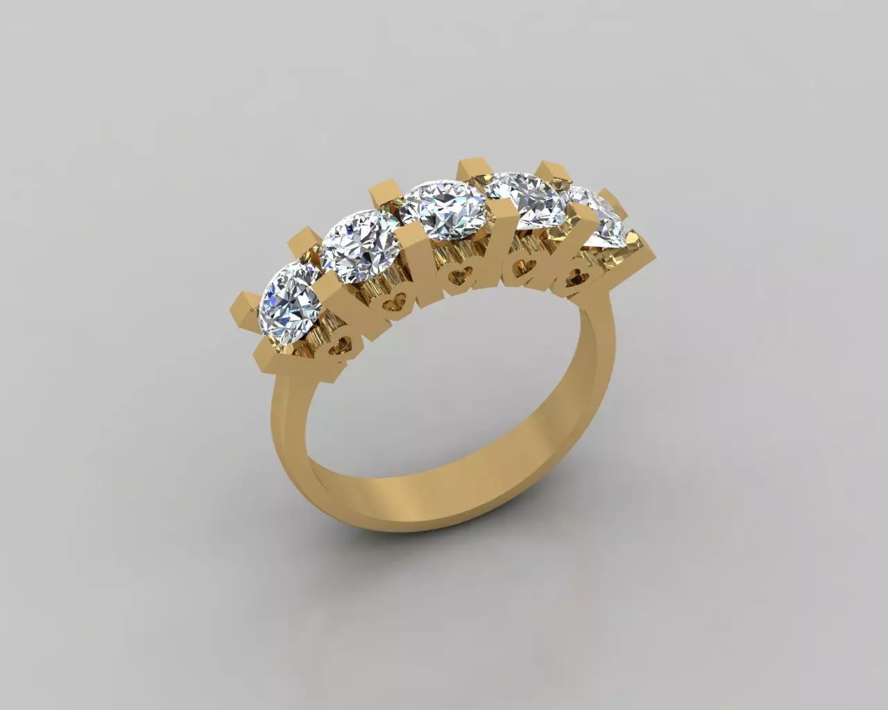 Rings 3D gold diamond ring with four stones 3D print model_0