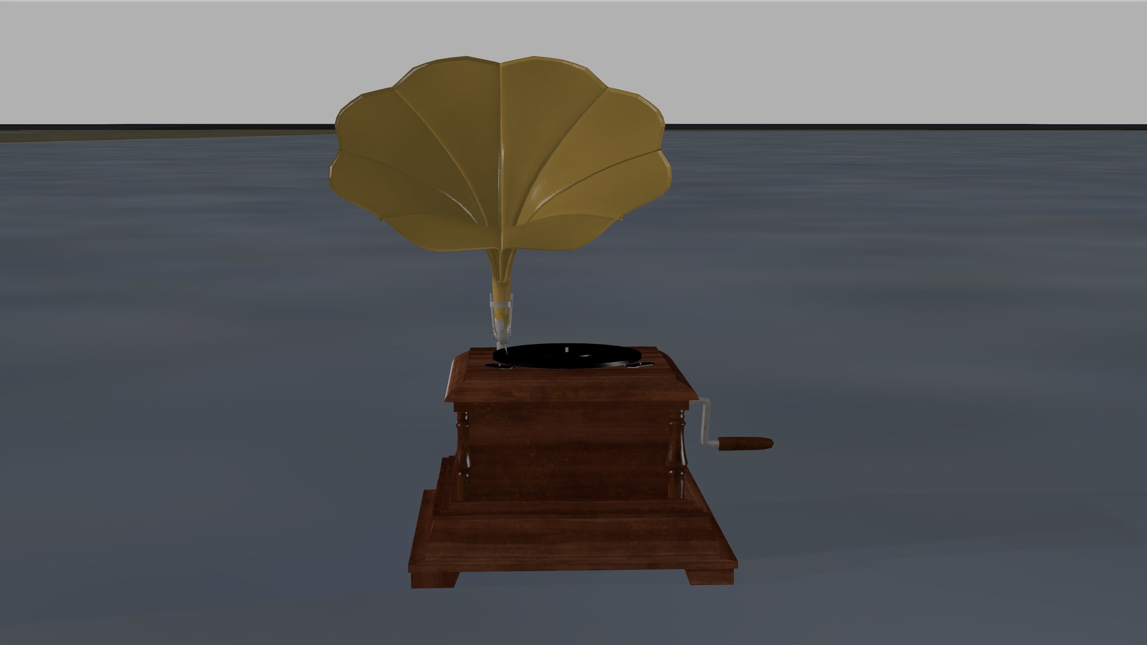 Gramophone with leaf on top Low-poly 3D model_2